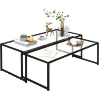 HOMCOM Salontafels - Gehard Glas & Staal - Set van 2 - Max. 10Kg - zwart