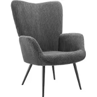 TecTake Oorfauteuil in Scandinavische stijl - Corduroy Hygge - Stoel voor woonkamer, slaapkamer - Loungefauteuil - Zwart metalen poten - Draagvermogen tot 150 kg - Grijs