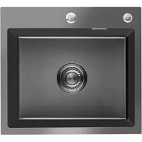 LOMAZOO Spoelbak Gun Metal 50x45 - Spoelbak Keuken - Spoelbakken Keuken - Wasbak Keuken - Met Kraangat RVS [CRYSTAL]
