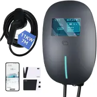 Puluomis - Wallbox EV Charger 11 kW - Smartcharge laadpaal met app - 7 meter kabel - Type 2 - 3-fase - 6–16A instelbaar - Grijs