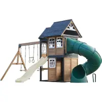 Axi Noud Speeltoestel met Speelhuis, Schommels, Trapeze, Klimwand – Crème Glijbaan en Buisglijbaan