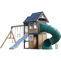 Axi Noud Speeltoestel met Speelhuis, Schommels, Trapeze, Klimwand – Pastel Blauwe Glijbaan en Buisglijbaan