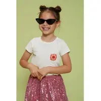 Jubel T-shirt ecru crochet Meisjes Katoen Ronde hals Effen - maat 140