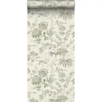 ESTAhome behang vintage bloemen crème en vergrijsd groen - 53 cm x 10.05 m - 139400