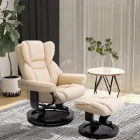 Sweiko Relaxfauteuil - met Kruk - Verstelbare functie - Draaibaar - Max. belasting 160 kg - Kunstleer - Crème wit