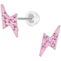 K3 - kinderoorbellen zilver - roze kristallen - 925 sterling - 6 mm