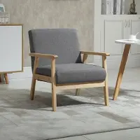 Sweiko Fauteuil - Massief houten frame - Linnen - 64 x 70 x 72 cm - Grijs