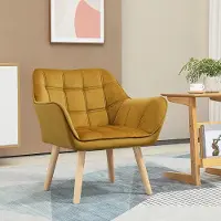 Sweiko Fauteuil - Rubberhouten poten - Fluweel - Maximum belasting 120 kg - Geelbruin