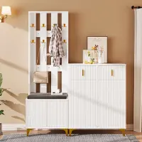 Sweiko Garderobeset - Schoenbank - Haken - 2 Laden - 2 Deuren - Schoenopbergers - Wit