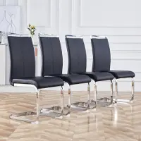 Sweiko Eetkamerstoel, Kinderstoel, Zacht en Milieuvriendelijk Lederen interieur, Zwart (set van 4), verchroomd metalen frame, geschikt voor minder dan 120 kilogram (excl. tafels)