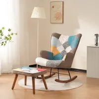 Sweiko Schommelstoel - Fauteuil - met Hocker - Massief houten poten - Kleurrijk