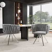 Sweiko Set van 2 eetkamerstoelen, enkele 360° draaistoel voor woonkamerslaapkamer met vier zilverkleurige metalen steunpoten, fluweel, grijs