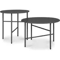 Bomoe Finn – Set van 2 Ronde Bijzettafels Metaal Zwart – Krasbestendig Tafelblad Ø 44cm & Ø53cm – Stabiel, Lichtgewicht Salontafel voor Binnen & Buiten