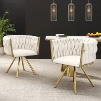 Sweiko Eetkamerstoelen - Set van 2 - Fluweel - Draaistoel - Beige + Goud