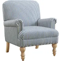 DOMUS Jaya Fauteuil - Blauw Gestreept - Stoffen Armstoel Landelijke Stijl