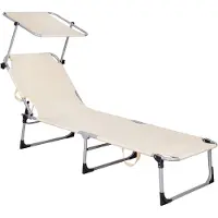 Springos Ligstoel - - Opvouwbaar met zonnescherm - 188 x 57 cm - Metaal - 100% polyester