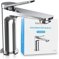 Bächlein Aldeya badkamerkraan in modern design, ééngreepsmengkraan met duurzame keramische cartouche en installatieset, badkamerkraan chroom
