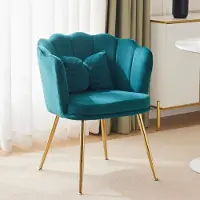 Sweiko Fluwelen Eetkamerstoel,Comfortabele Kussens Stoelen met Bloemblaadjes ruggen en vergulde metalen poten, evenals vlindermatten voor slaapkamers en eetkamer,Groen