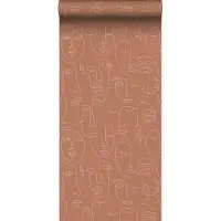 ESTAhome behang line art gezichten terracotta - 53 cm x 10.05 m - 139375