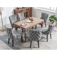Sweiko Eetkamerstoelen, (6-stoelen) Grijze fluwelen eetkamerstoelen met knoopstiksels, massief houten frame, Grijs (excl. tafel)