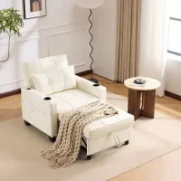 Sweiko Fauteuil - Uitschuifbare slaapbank - Bekerhouders - Kussens - USB-poorten - Wit