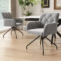 Sweiko Eetkamerstoel - Set van 2 - Fauteuil - Metalen poten - Fluweel - Grijs