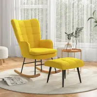 Sweiko Schommelstoel - Hoge rugleuning - met Hocker - Polyester - Maximale belasting 130 kg - Geel