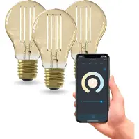 Calex Slimme LED Lamp - 3 stuks - E27 - A60 - Goud - Warm Wit - 7W