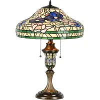 LumiLamp Tiffany tafellamp, diameter 46 cm, hoogte 60 cm, beige, groen glas, bloemenmotief
