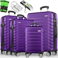Tillvex reiskofferset 4-delig + bagageweegschaal, 8X kofferriemen & 4X kofferhangers | kofferset 4 wielen | trolley bagage koffer TSA-slot | set koffer met harde schaal S-M-L-XL, legergroen
