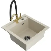 Mexen Vito granieten gootsteen met 1 bak en keukenkraan Duo, beige - 6503-69-671701-57-B