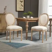 Sweiko Eetkamerstoel - Set van 2 - Gestoffeerde stoelen - Linnen - Massief houten poten - Crèmewit + naturel