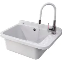 Granitan Gootsteen voor Garage Stookruimte Wasruimte Negra - Wit - met Sifon en Kraan - 58x38x26cm