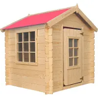 Timbela M570R-1 - Speelhuis - 1 m² - 111x114xH121 cm - Houten kinderhuis zonder vloer met rood dak