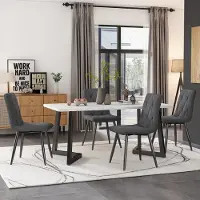 Sweiko Eetkamerstoelen (4-pcs), Donkergrijs, 4-sets gestoffeerde stoel ontwerp stoelen, Twill linnen eetkamer stoelen, Keuken stoelen met rugleuning, Linnen metalen frame stoelen, Metalen benen