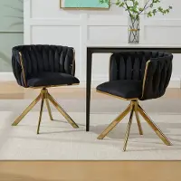 Sweiko Eetkamerstoel - Set van 2 - Metalen frame - Velvet - 180° draaibaar - Zwart + Gouden