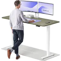 Desktronic HomePro Zit-sta Bureau Elektrisch In Hoogte Verstelbaar, 180x80 cm Wit/Groente, Stille Dubbele Motor, Hoogte 62-126cm