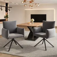 Sweiko Eetkamerstoel - Set van 2 - Metalen poten - Gestoffeerde fauteuil - 360° draaibaar - Velvet - Grijs
