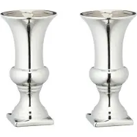 Cepewa Set van 2x stuks zilveren kelk bloemenvazen keramiek 25 x 13 cm - Zilver - Vazen/vaas - Boeketvazen - Kelkvazen