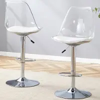 Sweiko Barkruk - Set van 2 - In hoogte verstelbaar - Kunststof rugleuning - Kunstleren zitting - Metalen poten - 360° draaibaar - Zilver