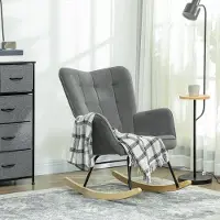Sweiko Schommelstoel - Hoge rugleuning - Beukenhout + stalen frame - Maximum gewicht 120 kg - Donkergrijs