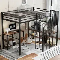 Sweiko Hoogslaper - 120x200 cm - Opbergrek - Bureau - Open kledingkast - IJzer + MDF - Zwart + Bruin