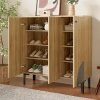 Sweiko Schoenenkast - Halmeubel - Dressoir - Houtnerf - Opbergplanken - Metalen poten - Natuurlijke