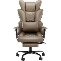 NaiZy Hoofdsteun Kantoorkantoorsstoel PU-Leer Rugleuning Schuimstoelzit Voetensteun & Wielen Stalen Frame 126-136 cm Hoogteverstelbaar Thuis & Kantoor Kruk Khaki