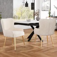 Sweiko Fluwelen Eetkamerstoelen, 2-sets, Met Vier Gouden Metalen Poten,Armleuningen en verstelbare voeten, lendensteun,Beige, luxe, woonkamer, slaapkamer, vrijetijdsstoelen (Geen tafel)