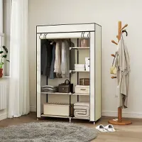 Sweiko Stoffen kledingkast - 6 legplanken - 1 kledingstang - Beige