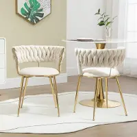 Sweiko Eetkamerstoel - Set van 2 - Gestoffeerde Make-up stoel - Metalen poot - Beige