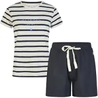 Louise Dames korte pyjama set shortama wit/donkerblauw gestreept