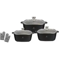 ROYAL SWISS Pannenset – 6-delig – Vierkante Kookpotten 20/24/28 cm – Marmeren Antiaanbaklaag – Geschikt voor Inductie & Alle Kookplaten – Met Glazen Deksel إ
