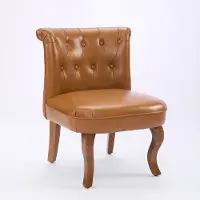 Sweiko Fauteuil - Kunstleer - Rubberhout poten - Vintage stijl - Geelbruin